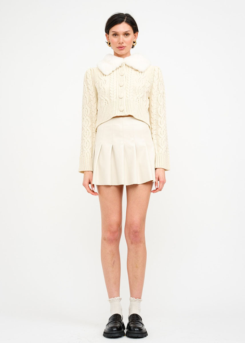 Area Pleated Vegan Leather Mini Skirt - Ivory