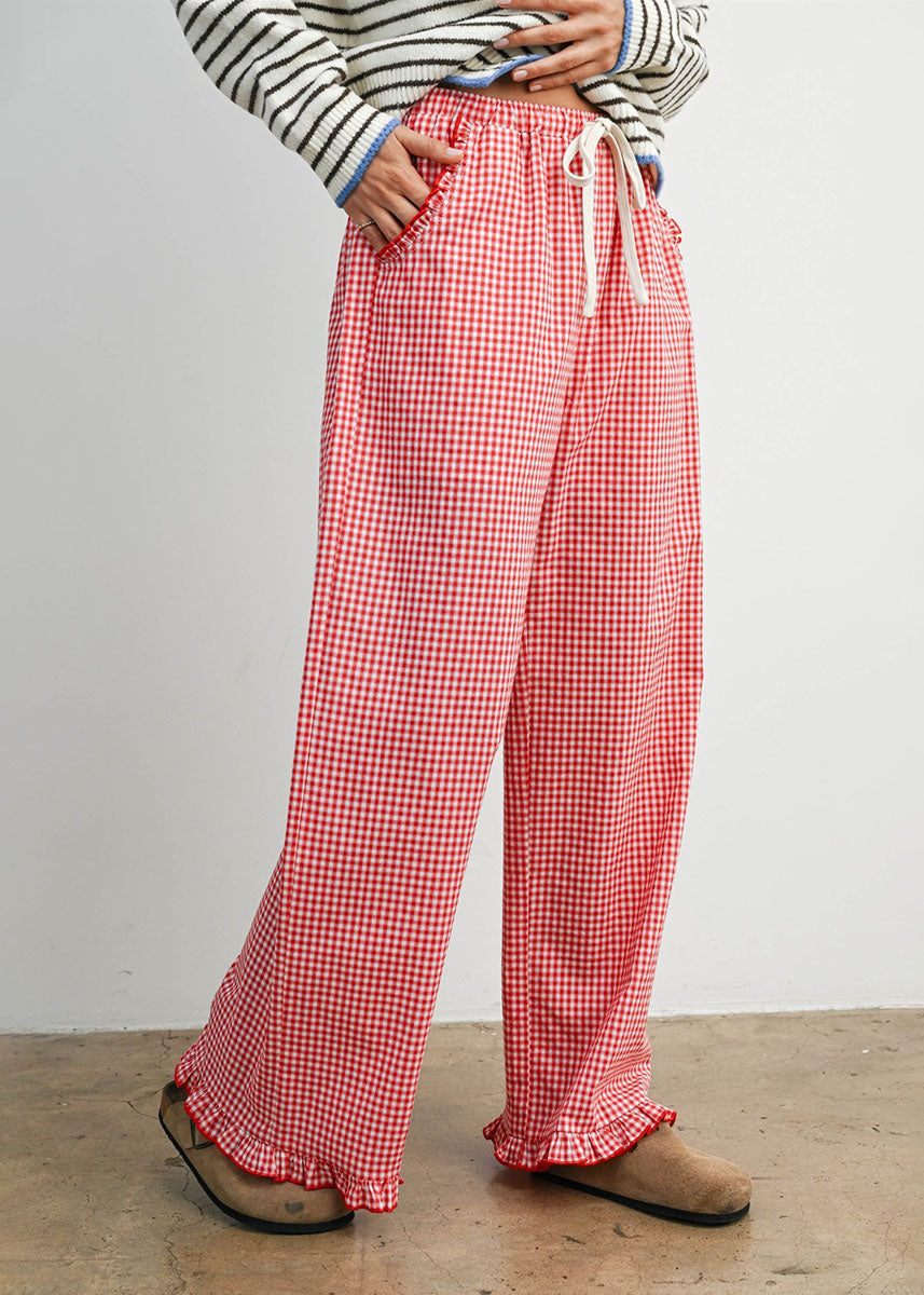 Poppy Striped Ruffle Hem Pant - Red & Ivory