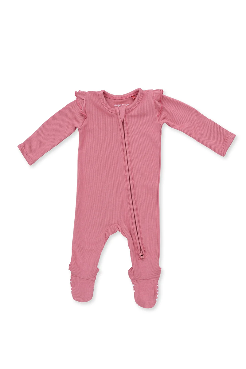 2-Way Zipper Ruffle Footie - Baroque Rose
