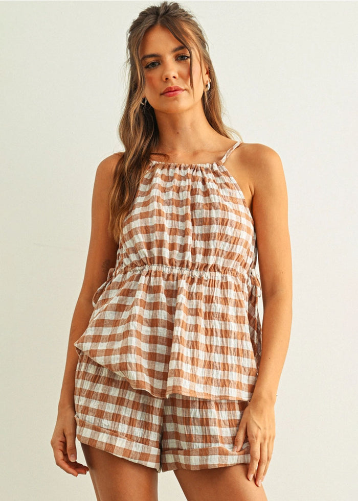 Nell Gingham Tank - Brown & White