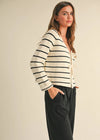 Nancy Striped Tie-Front Cardigan - White & Black