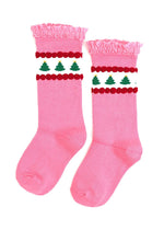 Pink Tree Lace Top Knee High Socks