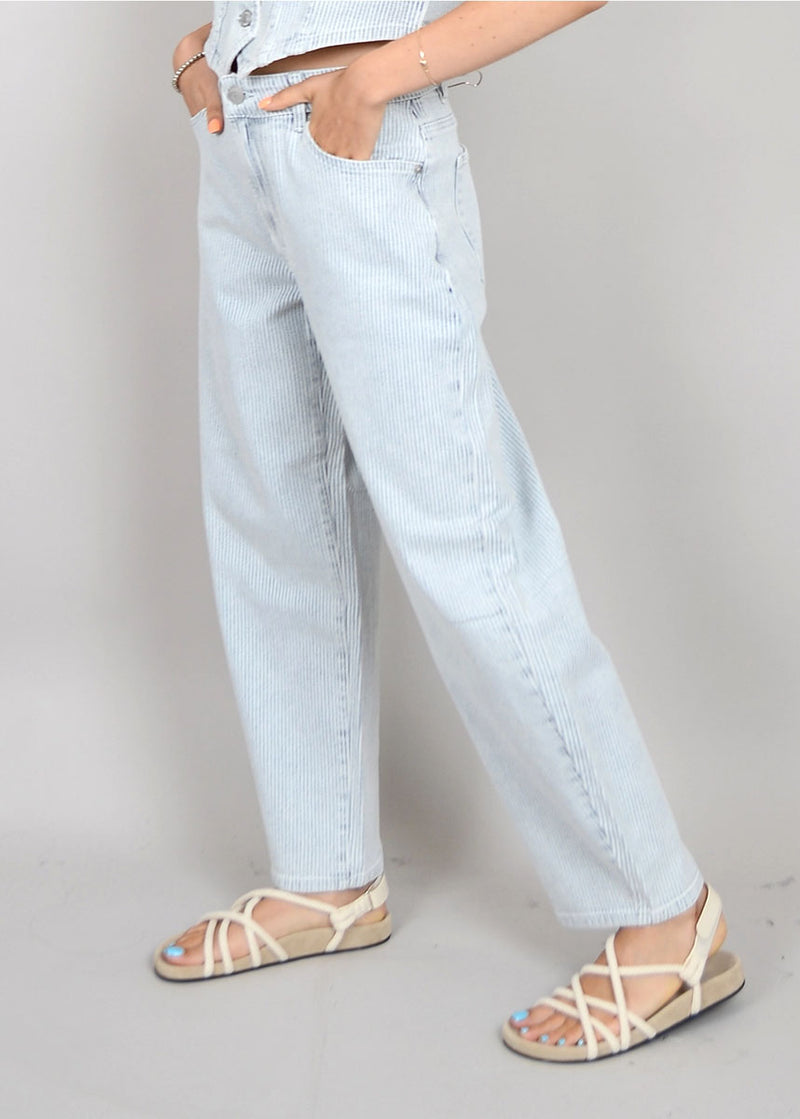 Sammi Stripe Barrel Jeans - Blue