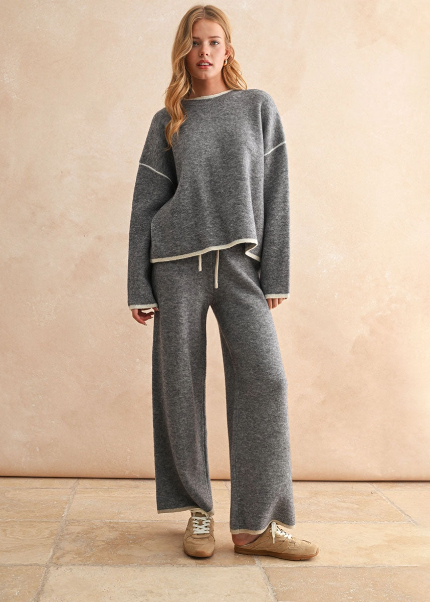 Pepper Wide Leg Knit Pant - Heather Grey