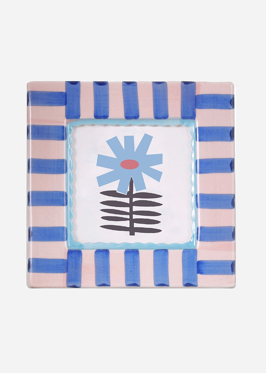 Square Ceramic Photo Frame - Blue Stripe