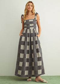 Nicole Gingham Patchwork Maxi Dress - Navy
