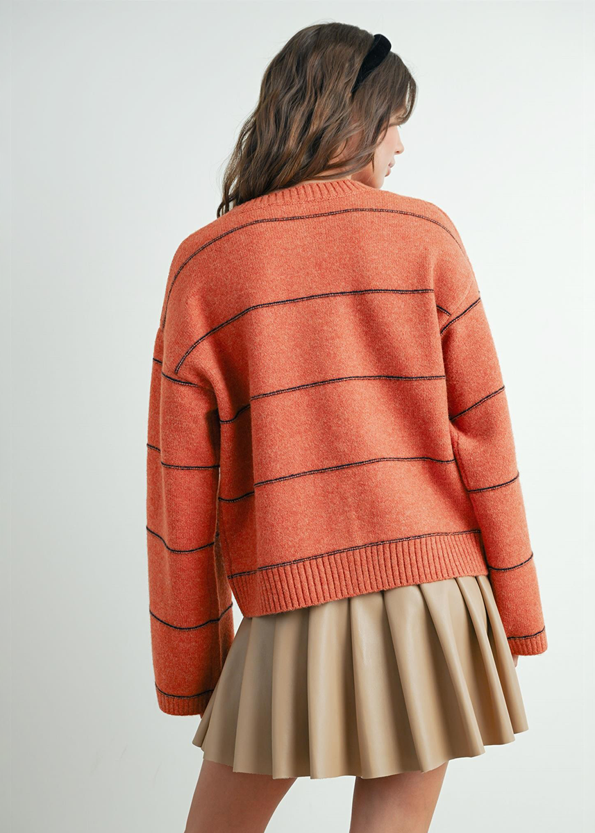 Adaline Striped Cardigan - Rust