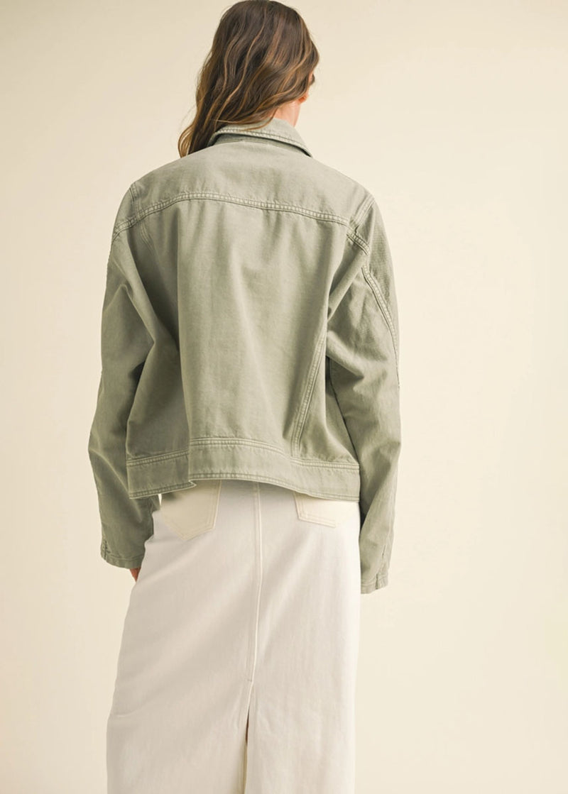Brody Washed Cotton Jacket - Sage