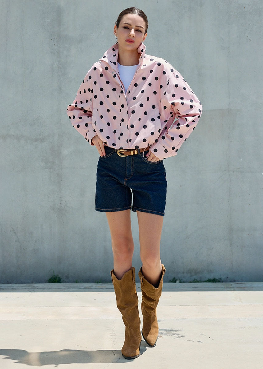 Abby Polka Dot Zip Up Jacket - Pink