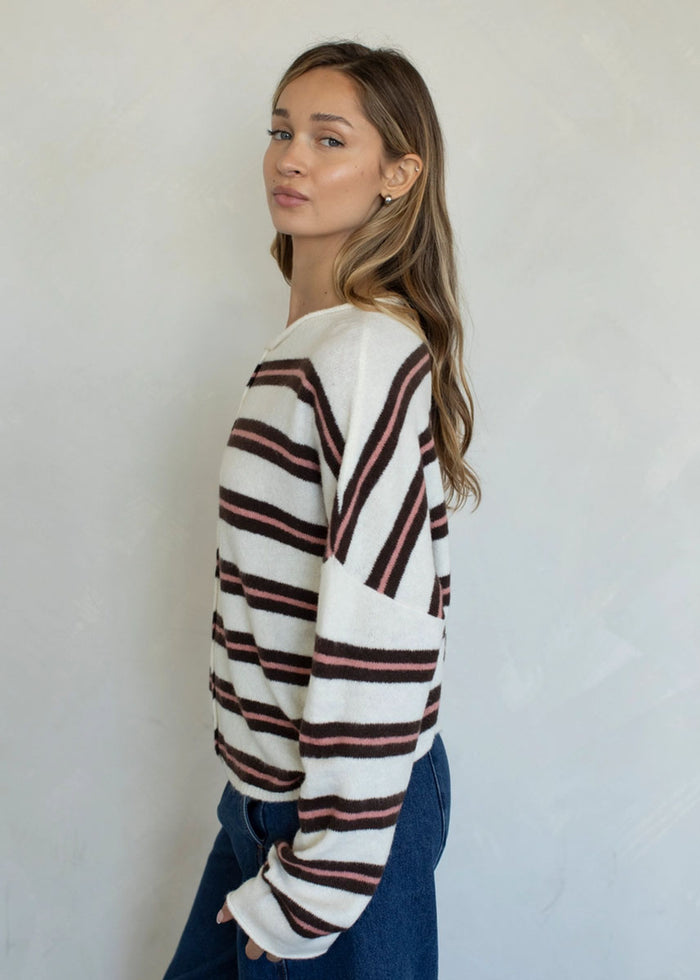 Piper Varsity Stripe Cardigan - Ivory