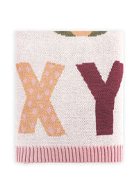 Organic Jacquard Sweater Knit Baby Blanket - Alphabet Blush