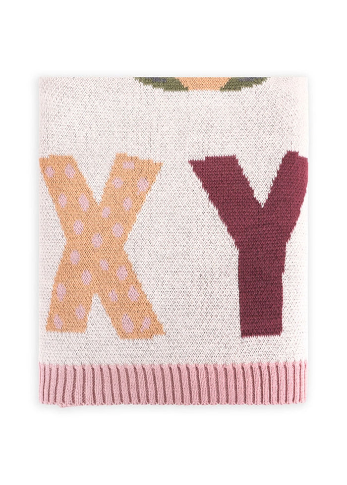 Organic Jacquard Sweater Knit Baby Blanket - Alphabet Blush