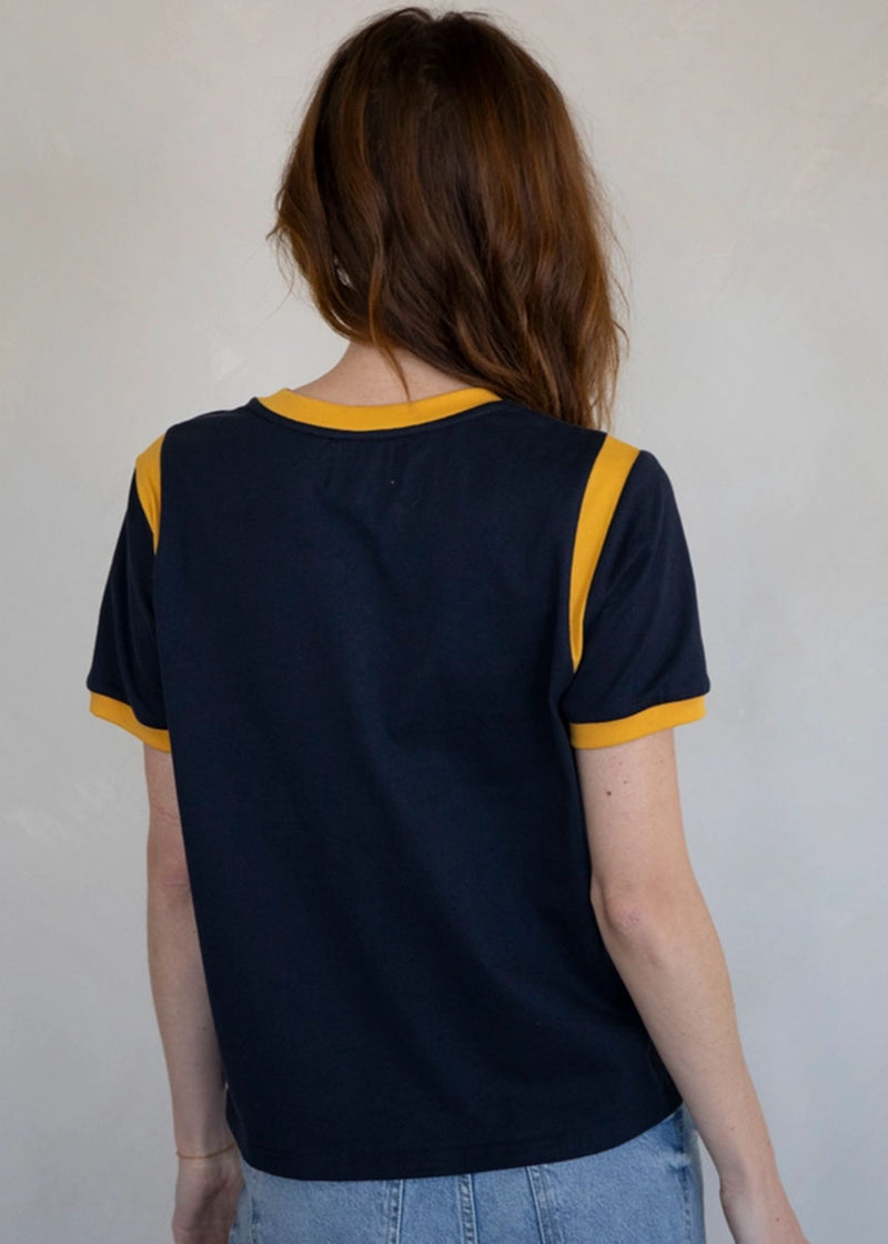 Aly Contrast Tee - Navy