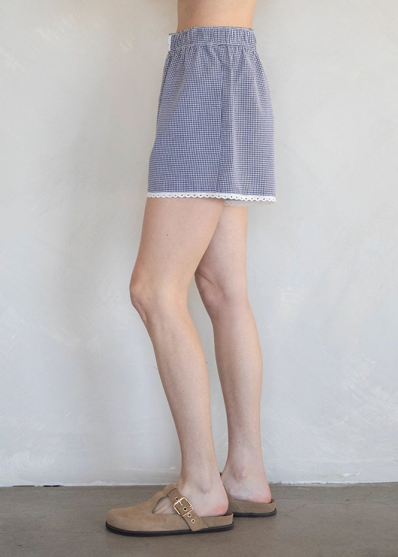 May Lace Gingham Boxer Shorts - Ivory & Black