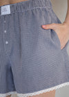 May Lace Gingham Boxer Shorts - Ivory & Black