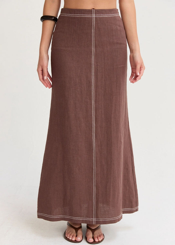 Kenzy Linen Maxi Skirt - Brown