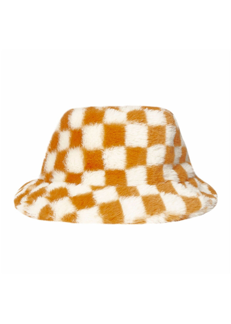 Furry Bucket Hat - Toffee Check