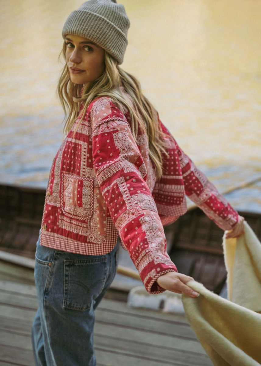 Bandana Patchwork Quilted Jacket - Red