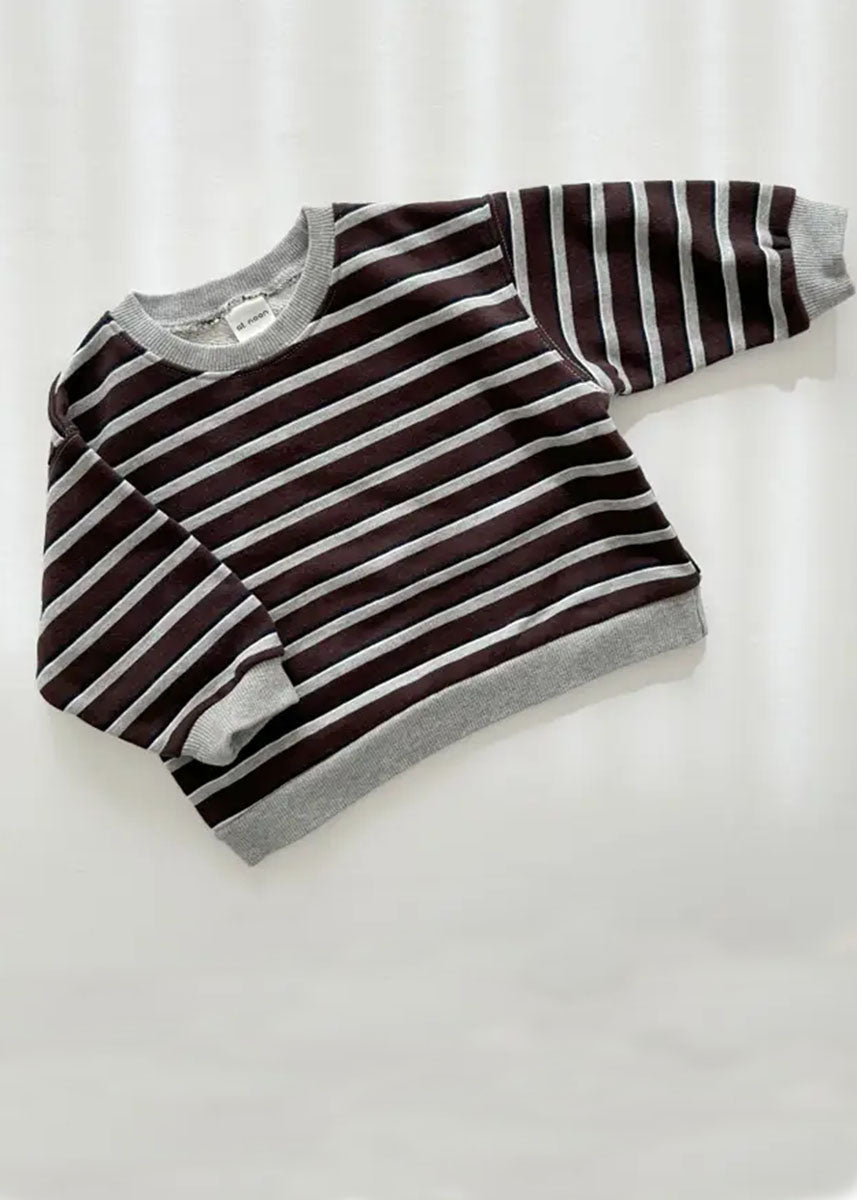 French Terry Stripe Sweatshirt - Brown & Grey