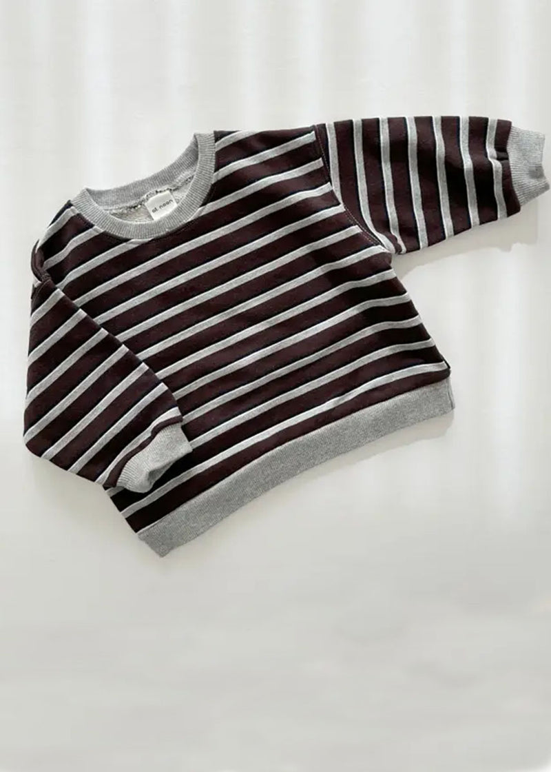 French Terry Stripe Sweatshirt - Brown & Grey