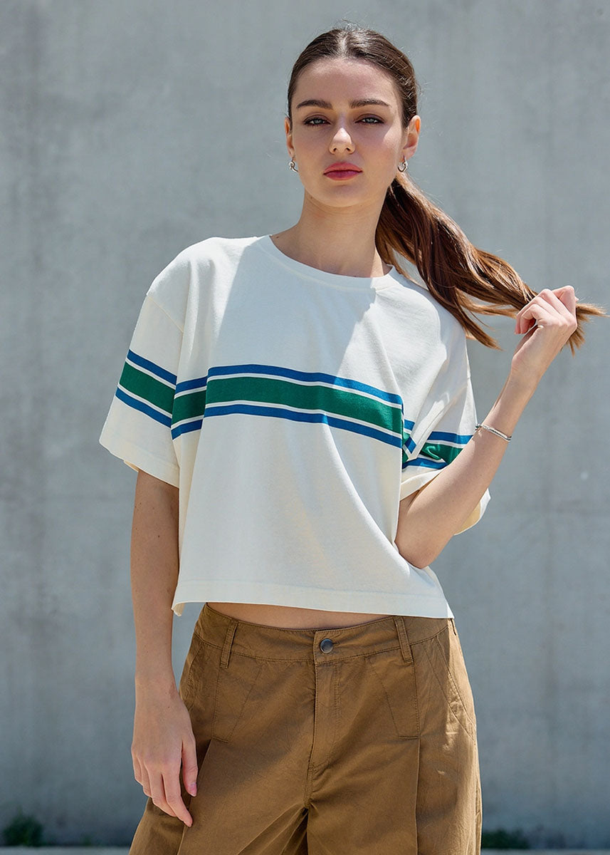 Jazmin Retro Stripe Boxy Tee - Ivory