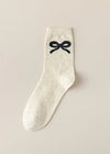 Preppy Bow Print Socks - White