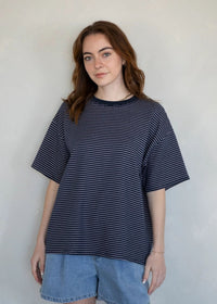 Denver Striped Oversized Tee - Navy