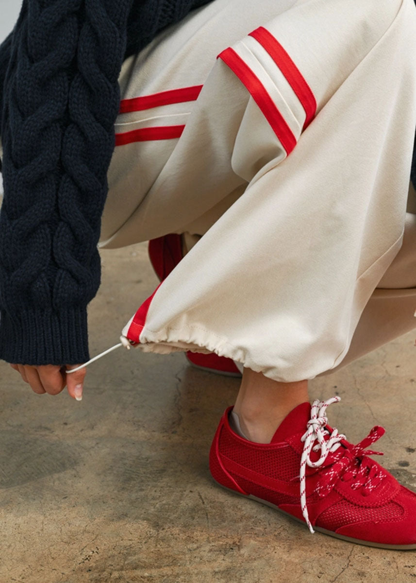 Eagan Striped Drawstring Track Pants - Ivory & Red
