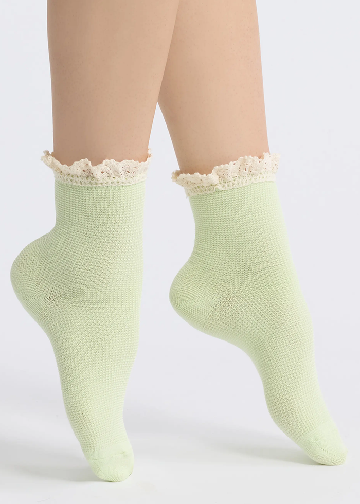 Beloved Waffle Knit Ankle Sock - Cedar