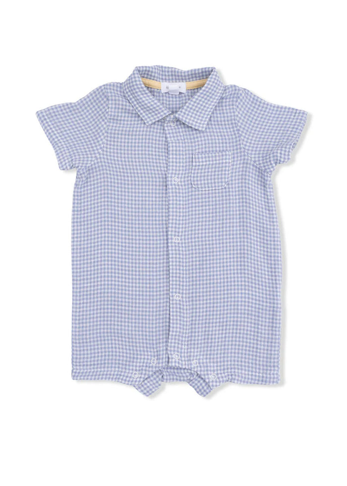 Polo Romper - Gingham Blue Blizzard