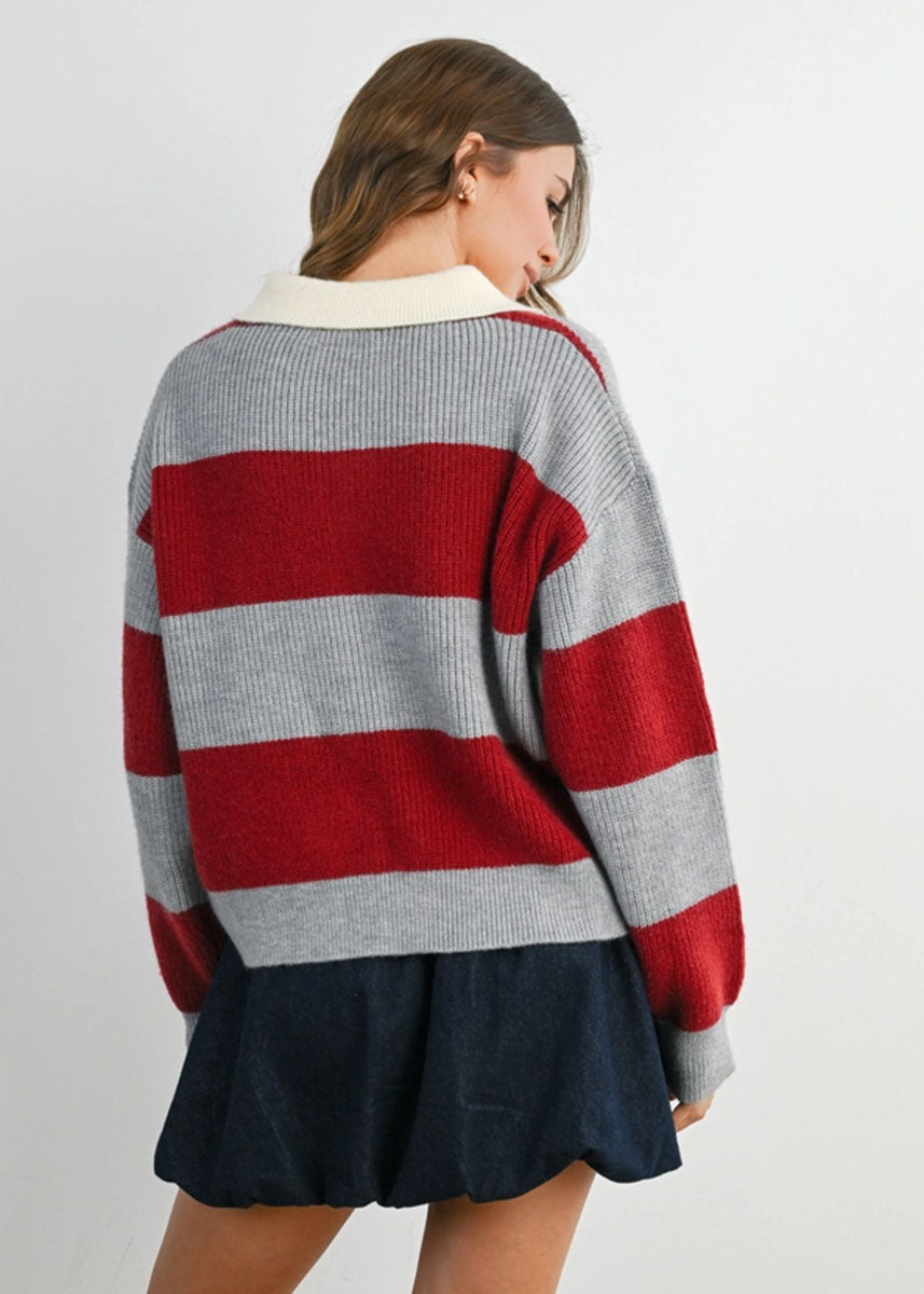 Farley Collared Button Long Sleeve - Grey Burgundy