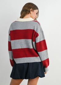 Farley Collared Button Long Sleeve - Grey Burgundy