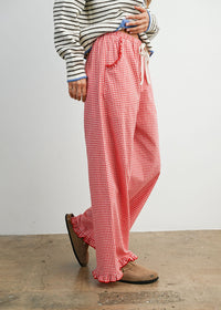 Poppy Striped Ruffle Hem Pant - Red & Ivory