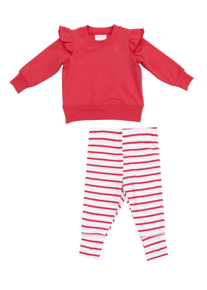 Ruffle Sweatshirt & Legging Set - Red Vintage Stripe