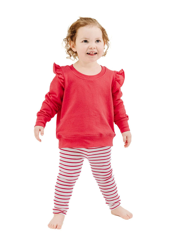 Ruffle Sweatshirt & Legging Set - Red Vintage Stripe