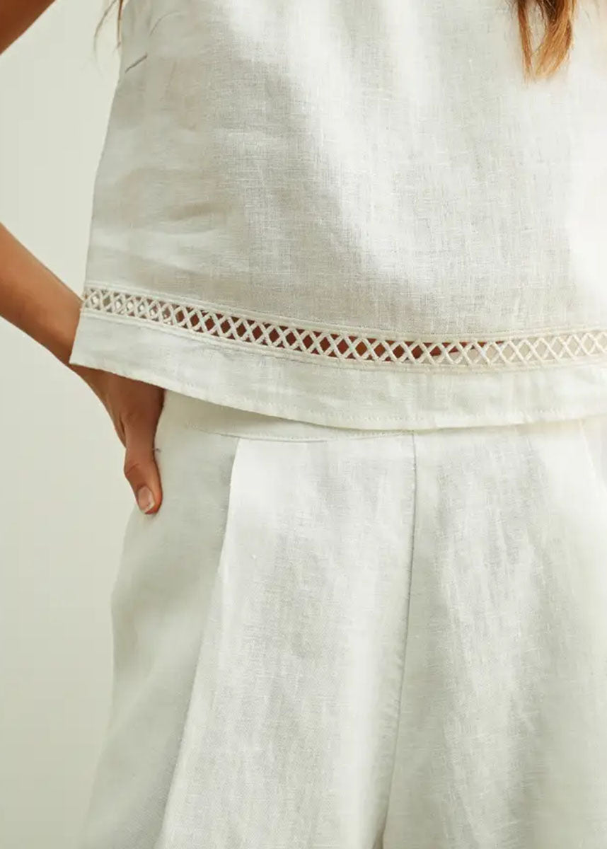 Veila Linen Stitch Crop Top - White