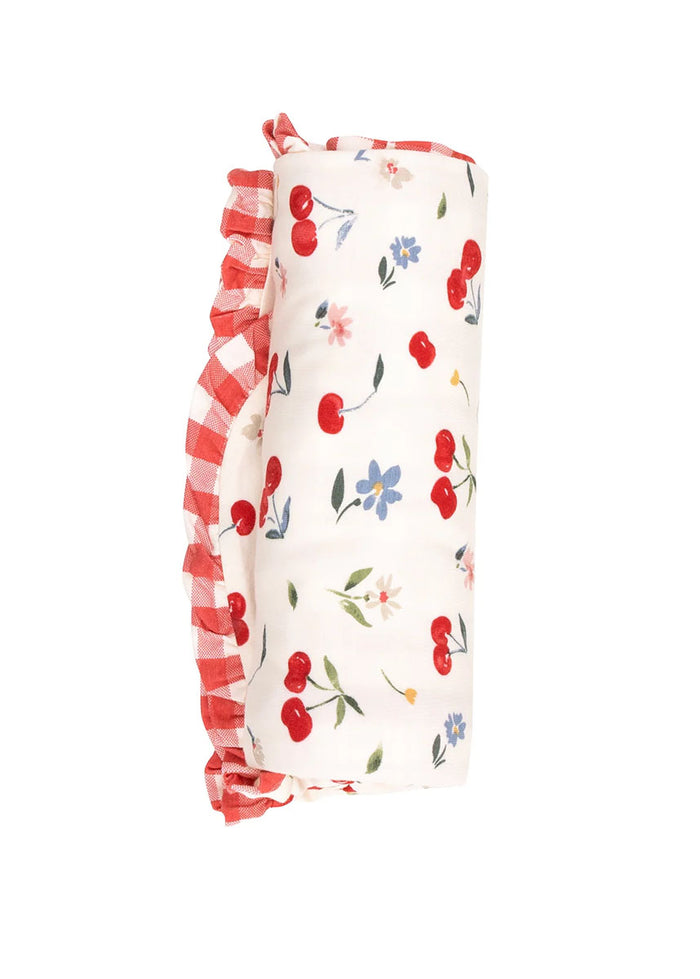 Ruffle Burp Cloth - Watercolor Cherries & Gingham