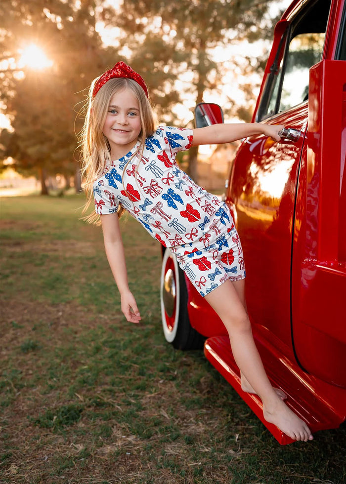 Red, White, & Blue Bows Shorts Set
