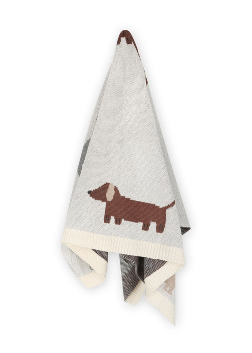 Organic Jacquard Sweater Knit Baby Blanket - Buddy Dog