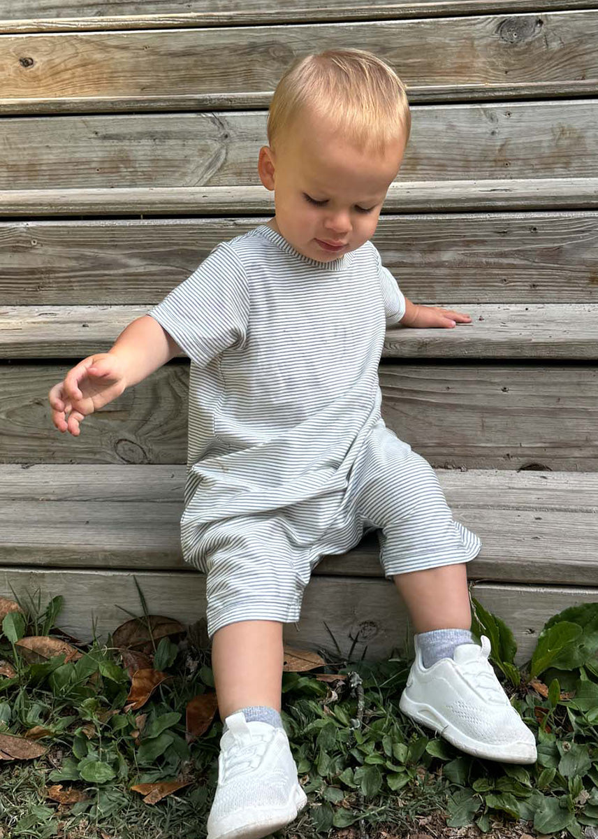 Cotton Shortie Romper - Blue Stripe