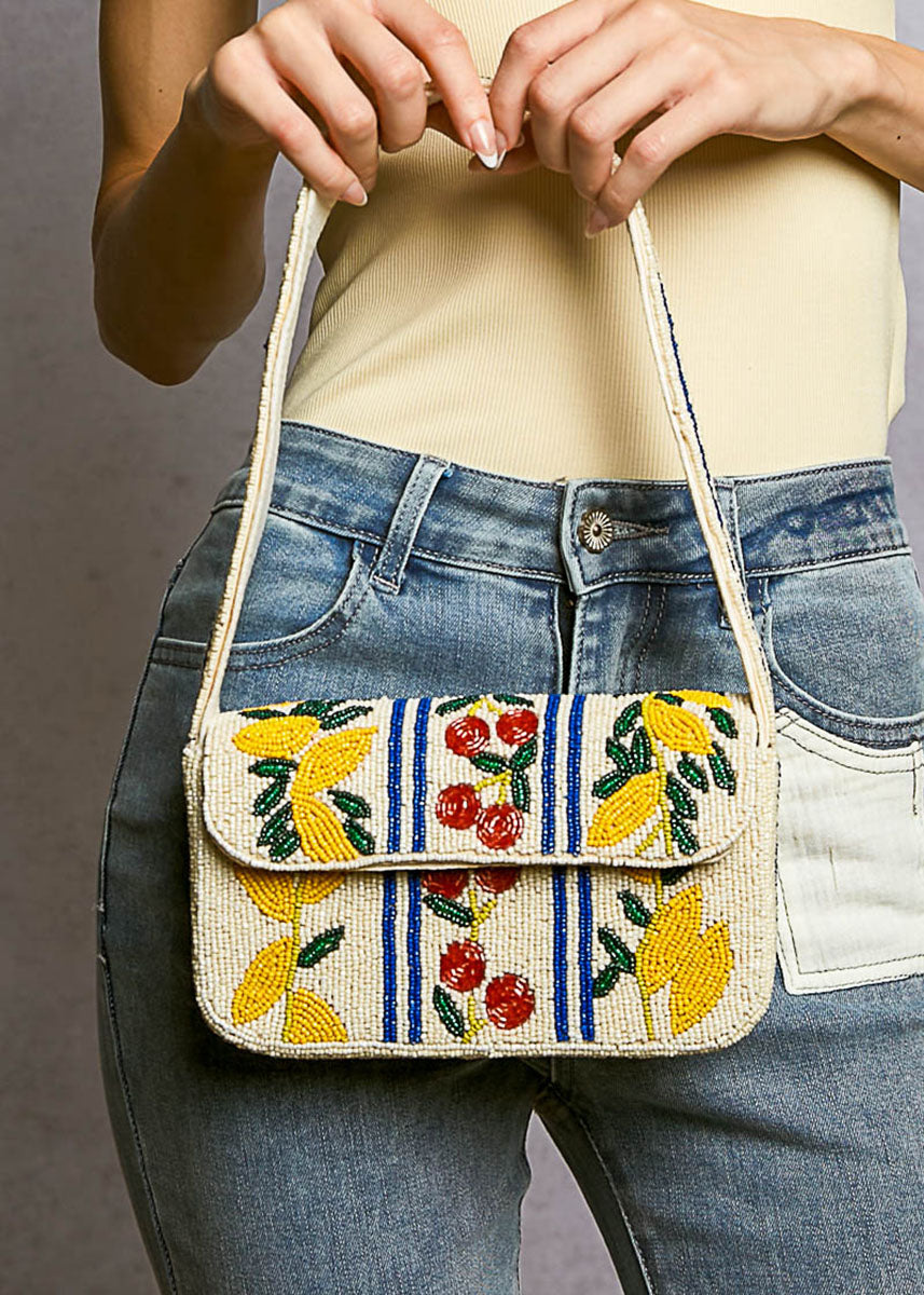 Summer Beaded Fruit Shoulder Bag - Ivory Multi