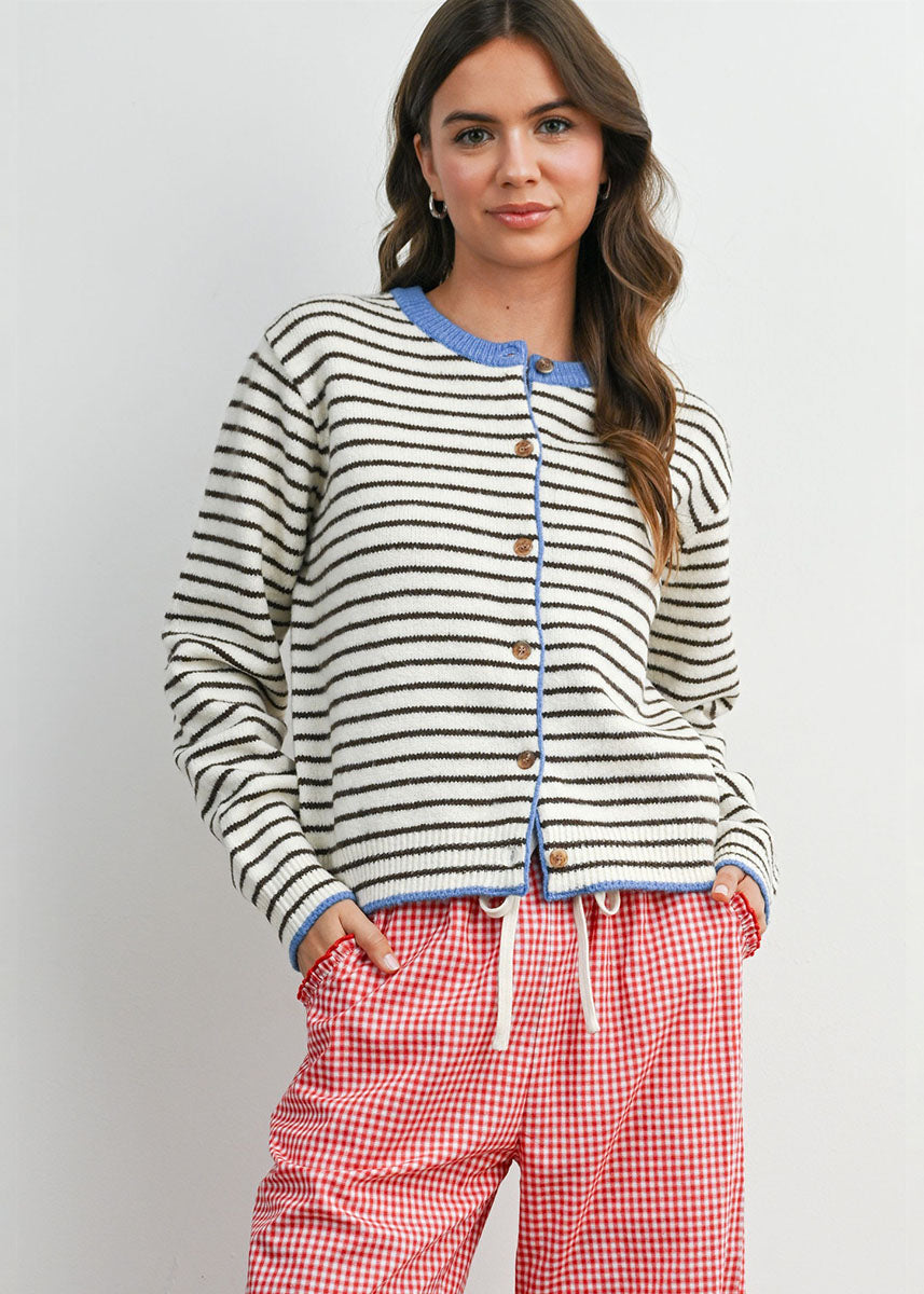 Sailor Stripe Cardigan - Ivory & Blue