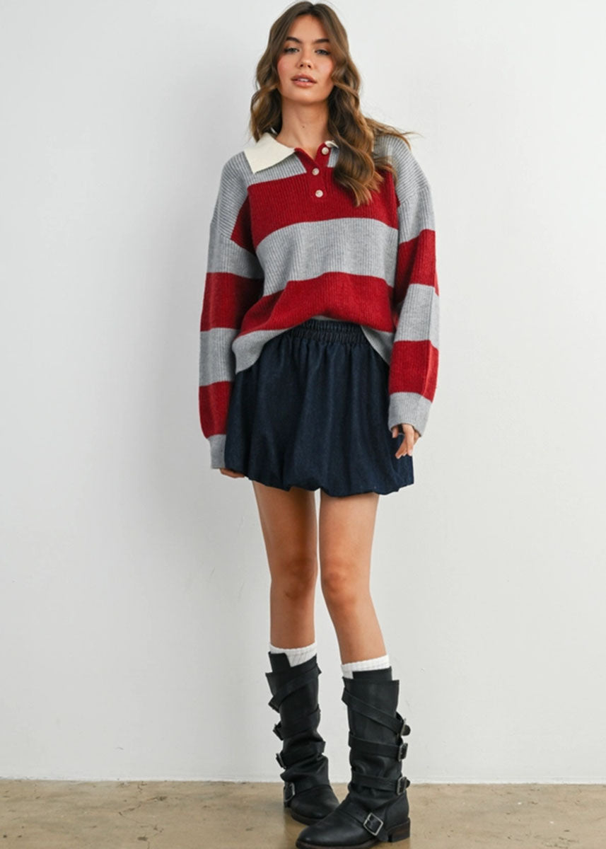 Farley Collared Button Long Sleeve - Grey Burgundy