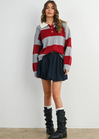 Farley Collared Button Long Sleeve - Grey Burgundy