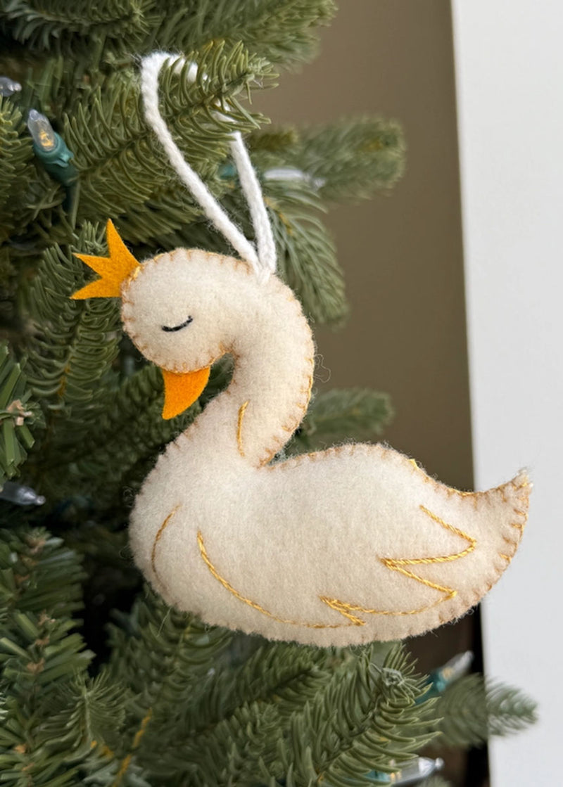 Swan With Crown Felt Ornament