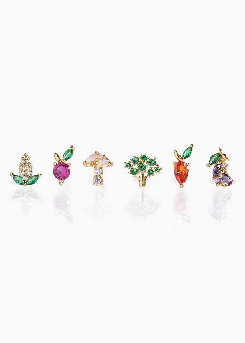 Farmers Market Veggie Stud Set - Gold