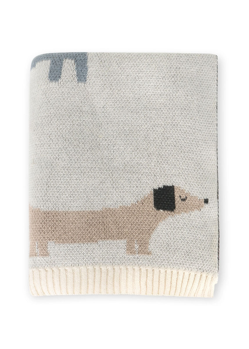 Organic Jacquard Sweater Knit Baby Blanket - Buddy Dog
