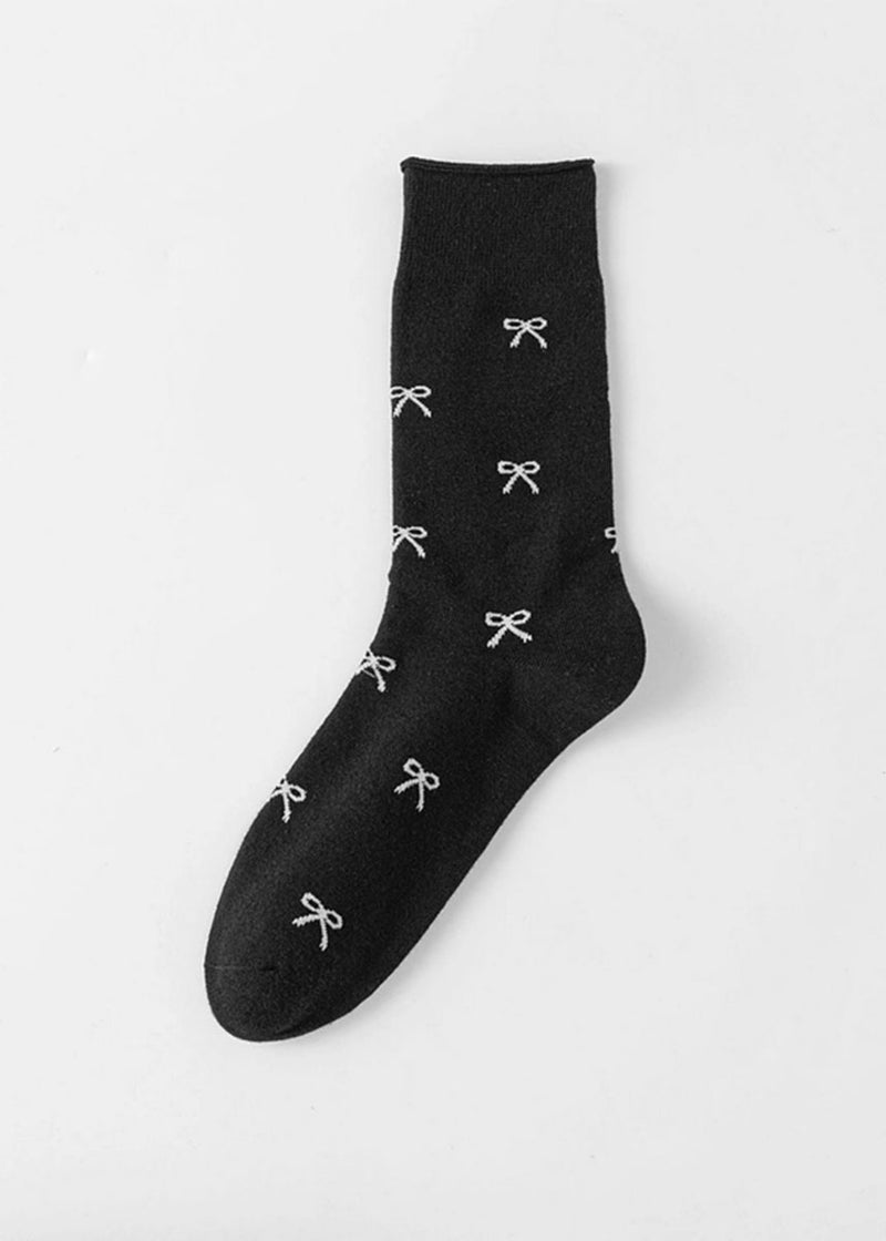 Multi-Bow Knit Mid-Calf Socks - Black