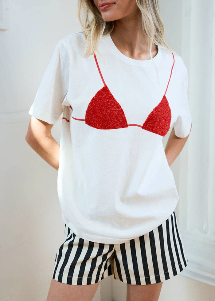 Caviar Bikini Graphic Tee - White & Red