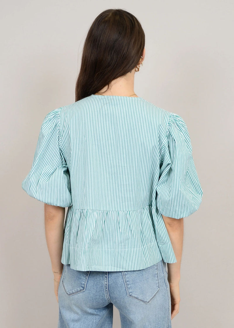 Tally Puff Tie Peplum Top - Garden Green